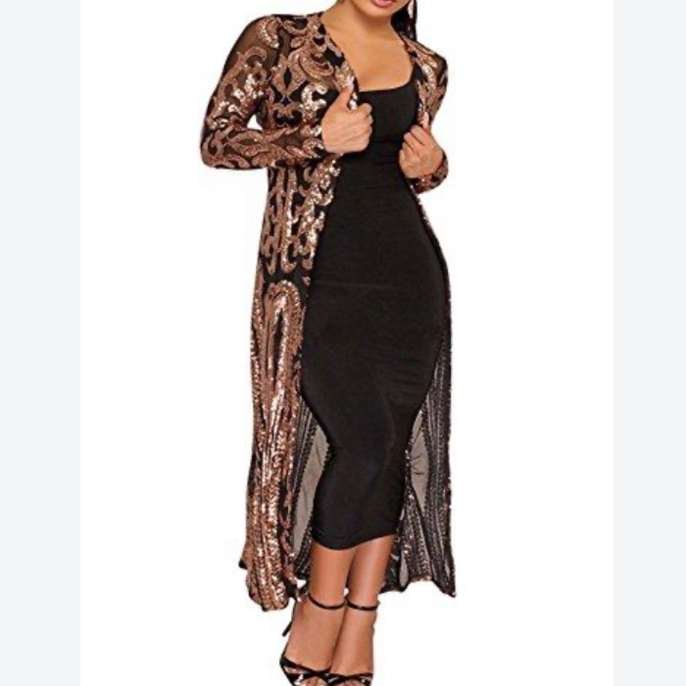 Sequin Open Front Long Sleeve Cardigan